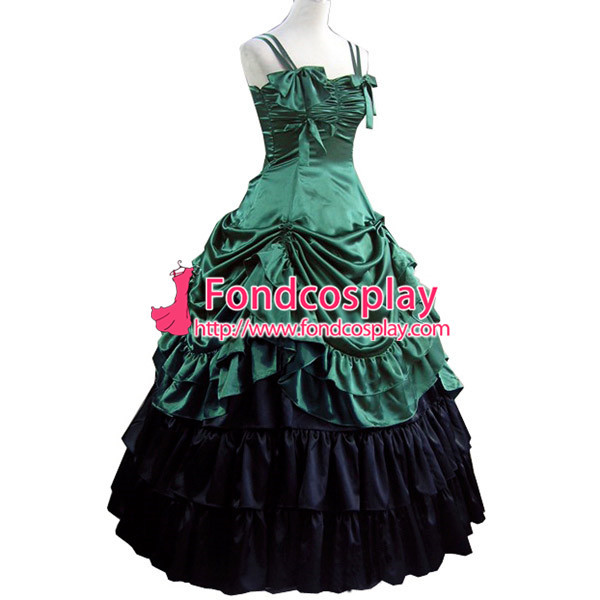 Gothic Lolita Punk Medieval Gown Green And Black Ball Long Dress Evening Dress Tailor-Made[CK1444]