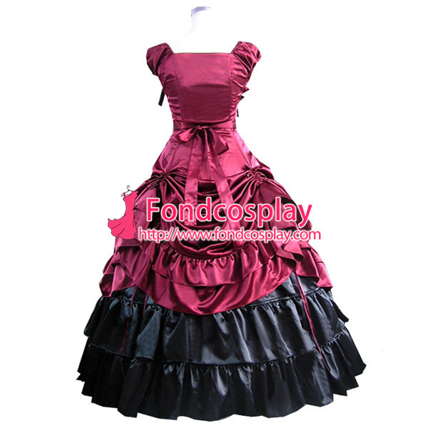 Gothic Lolita Punk Medieval Gown Crimson And Black Ball Long Evening Dress Jacket Tailor-Made[CK1376]