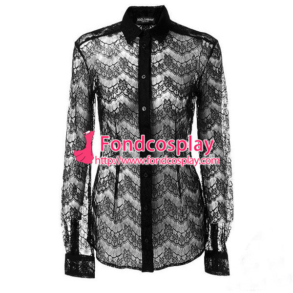 Black Lace Shirt Blouse Transparent Cosplay Costume Tailor-Made[G1041]