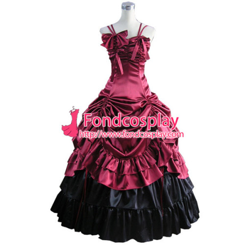 Gothic Lolita Punk Medieval Gown Red And Black Ball Long Dress Evening Dress Tailor-Made[CK1445]