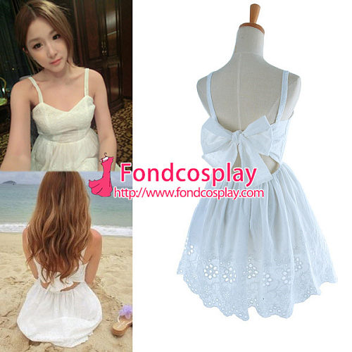 Lovely Lolita Cotton White Backless Dress Cosplay Costume Tailor-Made[G940]