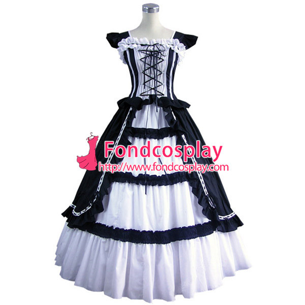 Gothic Lolita Punk Medieval Gown Black And White Long Evening Dress Jacket Tailor-Made[CK1417]