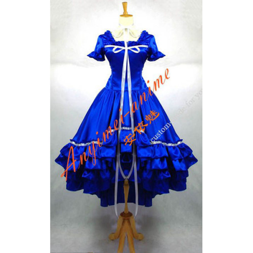 Gothic Lolita Chobits Chii Blue Satin Dress Cosplay Costume Tailor-Made[G667]