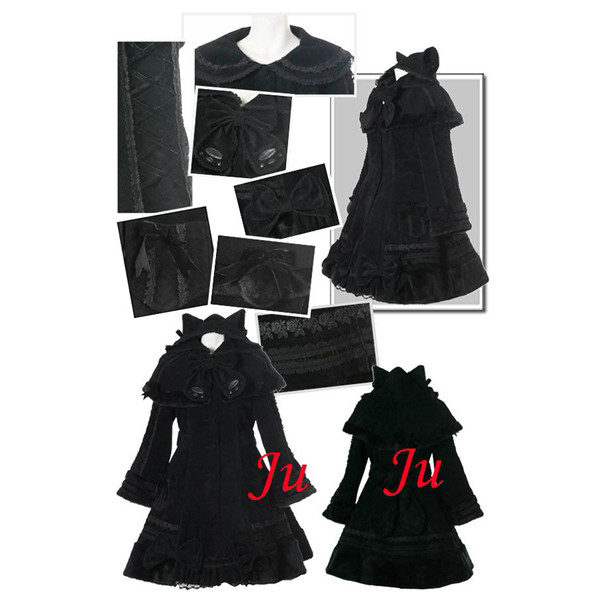 Cothic Lolita Punk Black Wool Coat With Cape Cosplay Costume Tailor-Made[CK884]