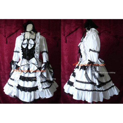 Gothic Lolita Punk Sweet Fashion Dress White And Black Maid Dress Cosplay Costume Custom-Made[CK1281]
