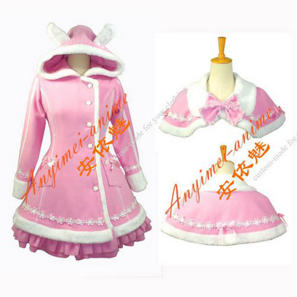 Gothic Lolita Punk Wool Pink Coat Dress Cosplay Costume Custom-Made[G672]