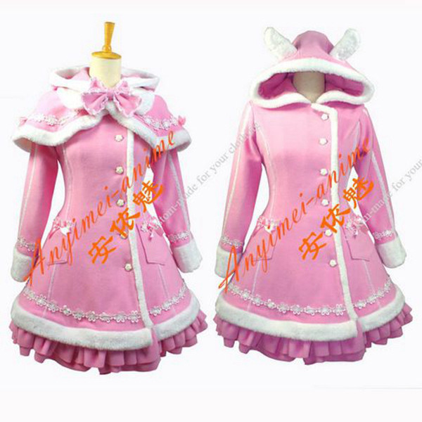 Gothic Lolita Punk Wool Pink Coat Dress Cosplay Costume Custom-Made[G672]