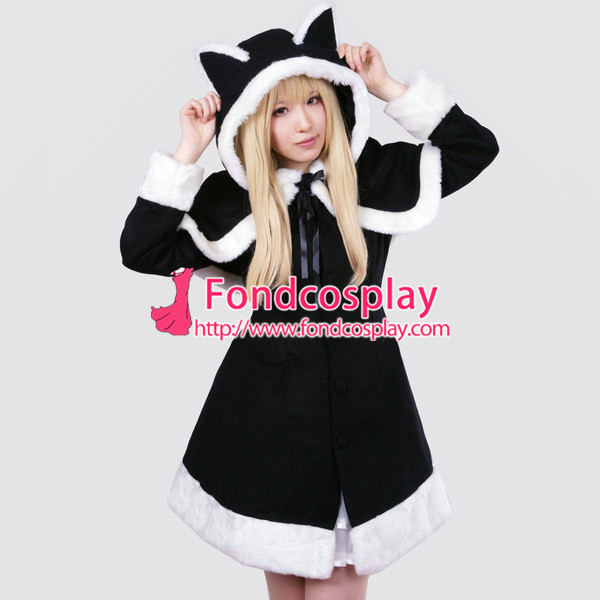 Gothic Lolita Punk Wool Black Jacket Coat Cape Dress Cosplay Costume Tailor-Made[G232]
