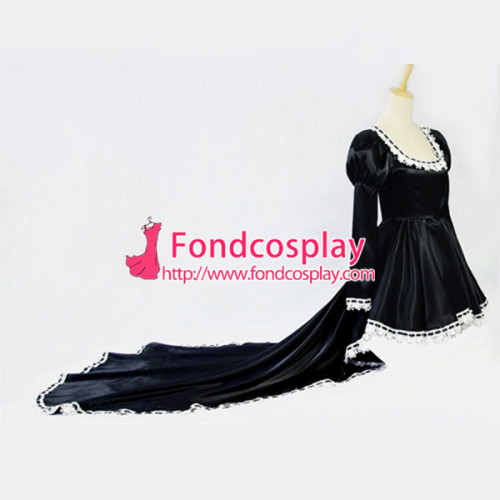Anime Chii Chobits Freya Black Satin Dress Cosplay Costume Custom-Made[G607]