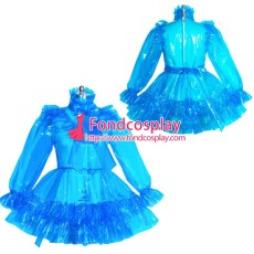 French lockable blue clear PVC sissy maid dress unisex Tailor-made[G3952]