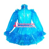 French lockable blue clear PVC sissy maid dress unisex Tailor-made[G3952]