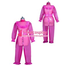 French lockable hot pink clear PVC sissy maid Romper unisex Tailor-made[G3960]