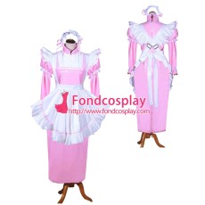 French Sissy Maid Lockable Baby Pink PVC Dress Uniform Cosplay Costume Tailor-made[G3981]