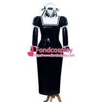 French Sissy Maid Lockable Black PVC Dress Uniform Cosplay Costume Tailor-made[G3986]