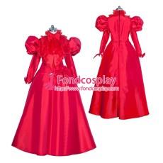 French Sissy Maid Lockable Red Satin Dress Uniform Cosplay Costume Tailor-made[G3994]