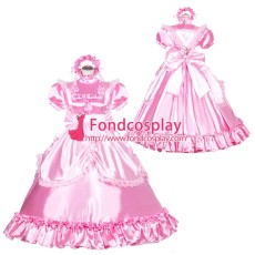 French Sissy Maid Lockable Pink Satin Dress Uniform Cosplay Costume Tailor-made[G3990]