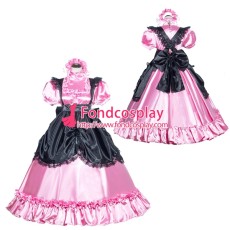 French Sissy Maid Lockable Pink Satin Dress Uniform Cosplay Costume Tailor-made[G3993]