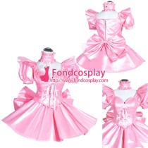French Sissy Maid Lockable Baby Pink PVC Dress Uniform Cosplay Costume Tailor-made[G3997]