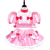 French Sissy Maid Lockable Baby Pink PVC Dress Uniform Cosplay Costume Tailor-made[G3996]