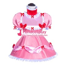 French Sissy Maid Lockable Baby Pink Satin Dress Uniform Cosplay Costume Tailor-made[G3998]