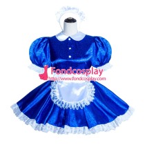 French Sissy Maid Lockable Blue Satin Dress Uniform Cosplay Costume Tailor-made[G4001]