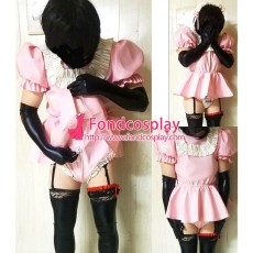 French Sissy Maid Lockable Baby Pink PVC Romper Dress Uniform Cosplay Costume Tailor-made[G3999]