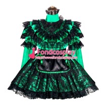 French Sissy Maid Lockable Green Satin Dress Uniform Cosplay Costume Tailor-made[G4002]