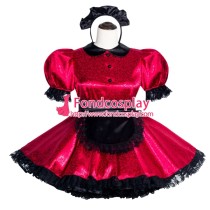 French Sissy Maid Lockable Red Satin Dress Uniform Cosplay Costume Tailor-made[G4000]