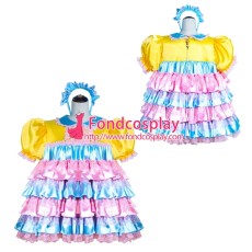 French Sissy Maid Lockable satin Dress Uniform Cosplay Costume Tailor-made[G4007]