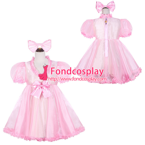 French Sissy Maid Lockable Baby pink Organza Dress Uniform Cosplay Costume Tailor-made[G4052]