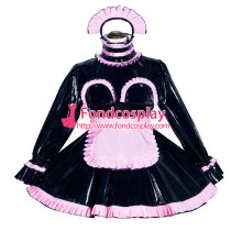 French Sissy Maid Lockable Black PVC Dress Uniform Cosplay Costume Tailor-made[G4051]