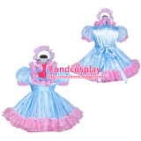 French Sissy Maid Lockable blue satin pink Organza Dress Uniform Cosplay Costume Tailor-made[G4055]