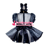 French Sissy Maid Lockable black Organza Dress Uniform Cosplay Costume Tailor-made[G4054]