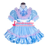 French Sissy Maid Lockable blue satin Organza Dress Uniform Cosplay Costume Tailor-made[G4059]