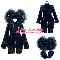 French Sissy Maid Lockable Black PVC Romper Dress Uniform Cosplay Costume Tailor-made[G4011]