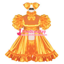French Sissy Maid Lockable yellow satin Dress Uniform Cosplay Costume Tailor-made[G4040]
