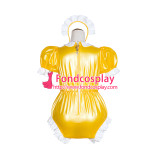 French Sissy Maid yellow Clear Pvc Romper Lockable Uniform Cosplay Costume Tailor-Made[G4066]