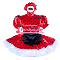 French Sissy Maid Lockable Red dots satin Dress Uniform Cosplay Costume Tailor-made[G4021]