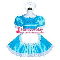 French Sissy Maid Lockable Blue satin Dress Uniform Cosplay Costume Tailor-made[G4044]