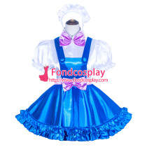 French Sissy Maid Lockable blue satin Dress Uniform Cosplay Costume Tailor-made[G4032]