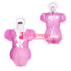 French Sissy Maid Hot pink Clear Pvc Romper Lockable Uniform Cosplay Costume Tailor-Made[G4067]