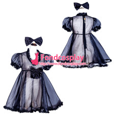 French Sissy Maid Lockable black Organza Dress Uniform Cosplay Costume Tailor-made[G4030]