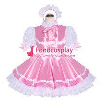 French Sissy Maid Lockable pink satin white Organza Dress Uniform Cosplay Costume Tailor-made[G4048]