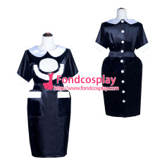 French Sissy Maid black satin Dress Uniform Lockable Cosplay Costume Tailor-made[G4031]