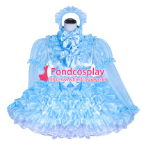 French Sissy Maid Lockable blue Organza satin Dress Uniform Cosplay Costume Tailor-made[G4023]