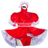 French Sissy Maid Lockable Red PVC Romper Dress Uniform Cosplay Costume Tailor-made[G4060]