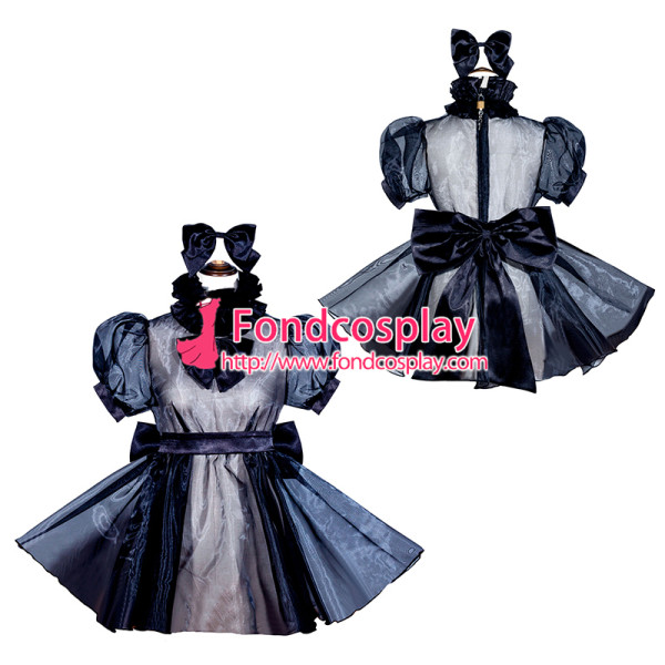 French Sissy Maid Lockable black Organza Dress Uniform Cosplay Costume Tailor-made[G4054]