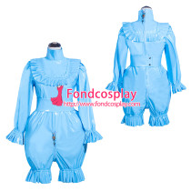 French Sissy Maid Lockable Baby blue PVC Romper Dress Uniform Cosplay Costume Tailor-made[G4013]