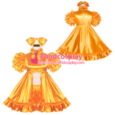French Sissy Maid Lockable yellow satin Dress Uniform Cosplay Costume Tailor-made[G4040]