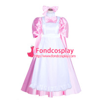 French Sissy Maid Lockable Baby Pink satin long Dress Uniform Cosplay Costume Tailor-made[G4043]